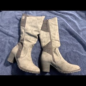 Muk Luks stacked heel boots.